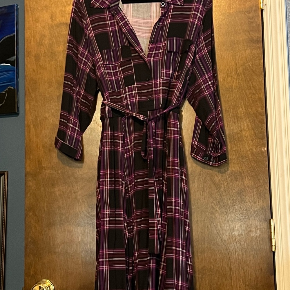 Torrid Black and Purple Plaid Midi Dress
